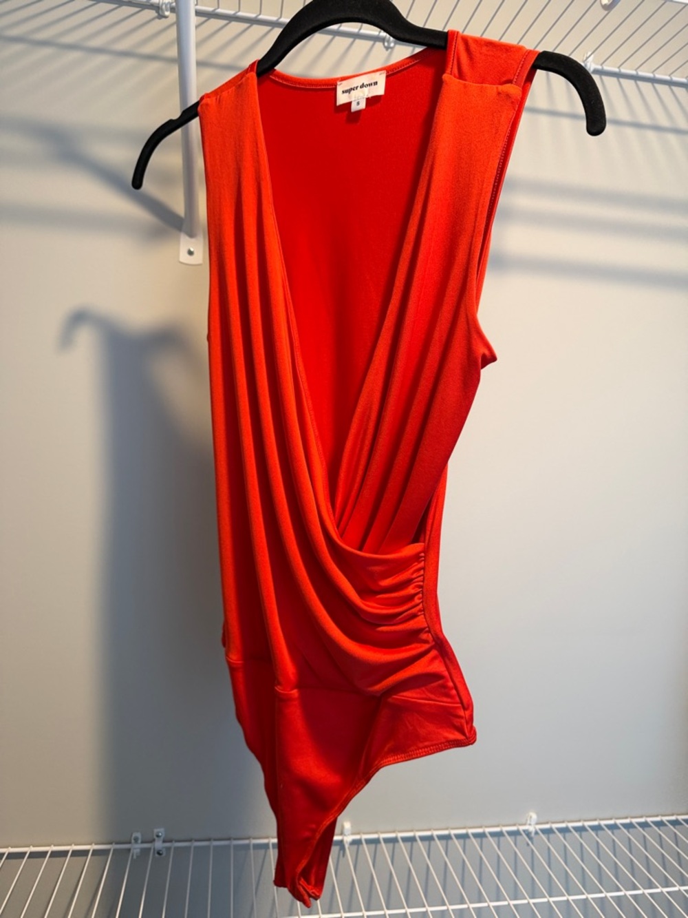 superdown Red Draped Plunge Bodysuit